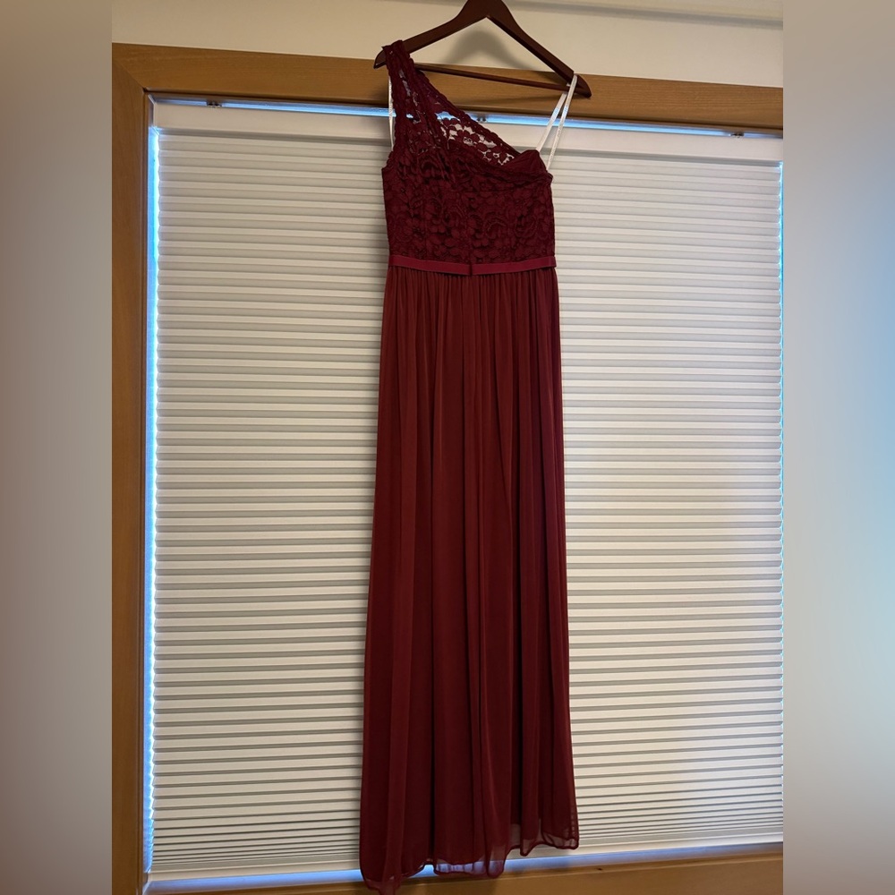 David's Bridal Deep Red Gown